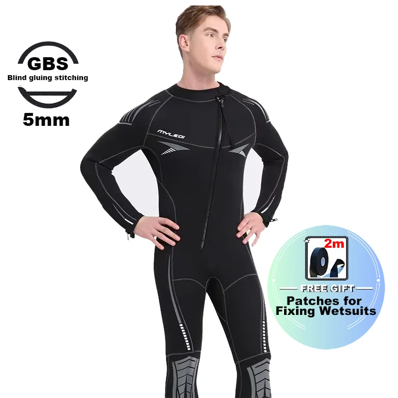 

Men 5MM Wetsuit One-piece Diving Suit with Silk-like Fleece Lining ,Oblique Opening Zipper,Scuba Diving,winter Swimsuit