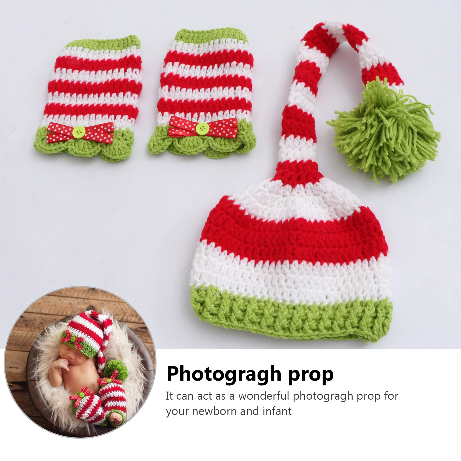 

Newborn 0-3 Months Christmas Crochet Hat Clothes Handmade Infant Photo Props Elastic Breathable Baby Photo Props