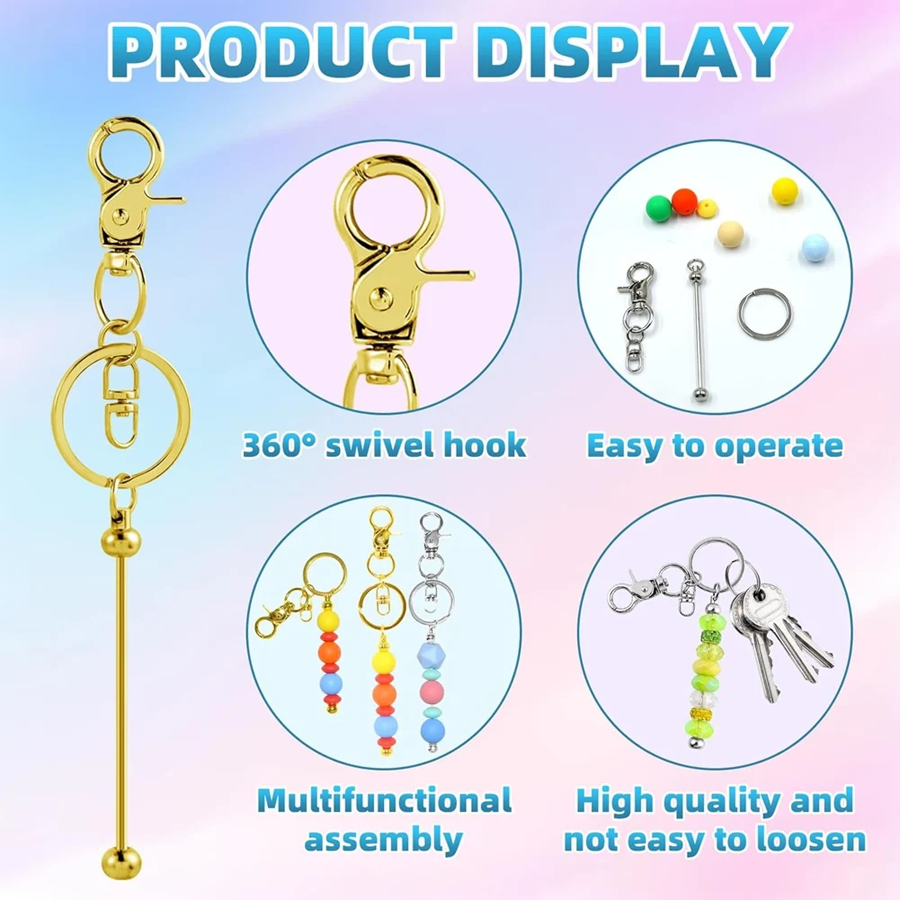 AC23-20 قطعة قضبان سلاسل المفاتيح القابلة للخرز - سلاسل المفاتيح الذهبية والفضية القابلة للخرز - مجموعة صنع سلسلة المفاتيح المطرزة #3