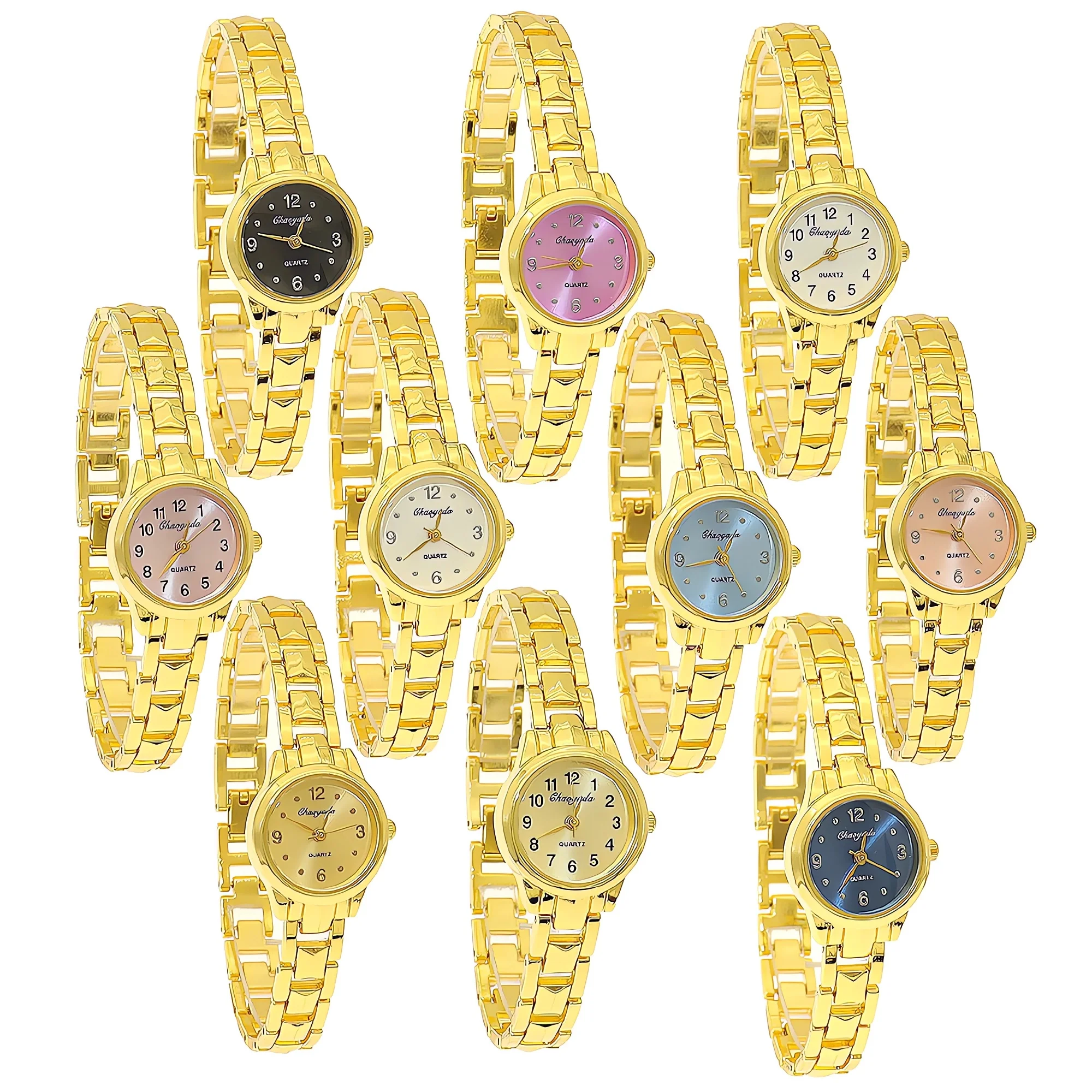 10 stks/partij dameshorloge met gouden armband Vintage eenvoudig elegant quartz horloge