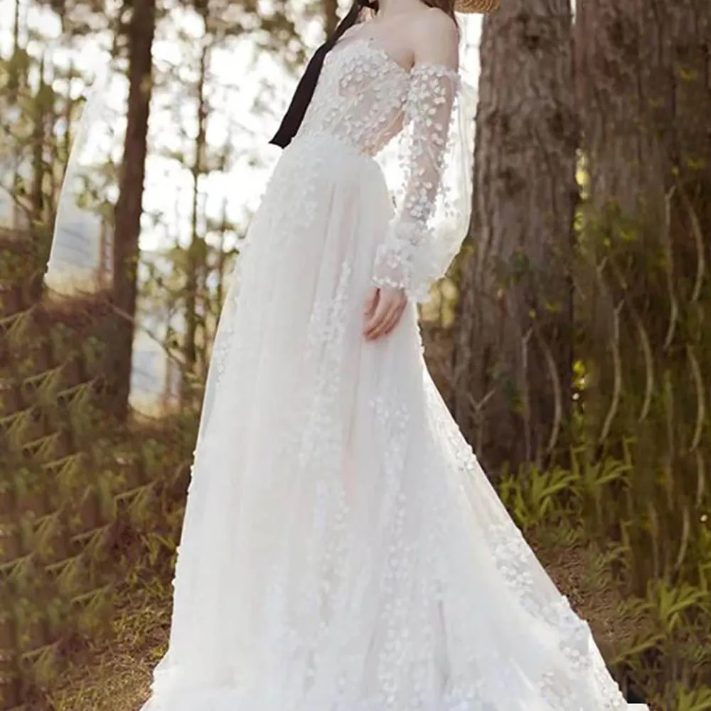 Gaun pengantin elegan A-Line Tulle Satin gaun pengantin gaun pengantin Sweetheart tanpa tali Lengan Panjang appliques renda lipatan lantai Panjang menyapu