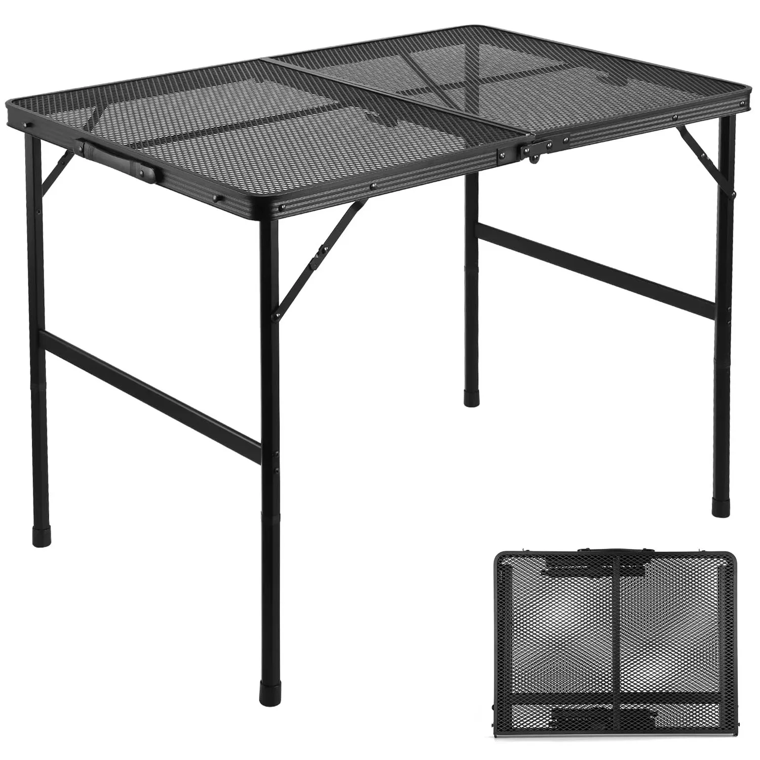 Image of Grilltisch für den Außenbereich, leichter, zusammenklappbarer, tragbarer Grilltisch aus Aluminium mit Metallgitter für Camping, Kochen, Grillen, Wohnmobil, Picknick