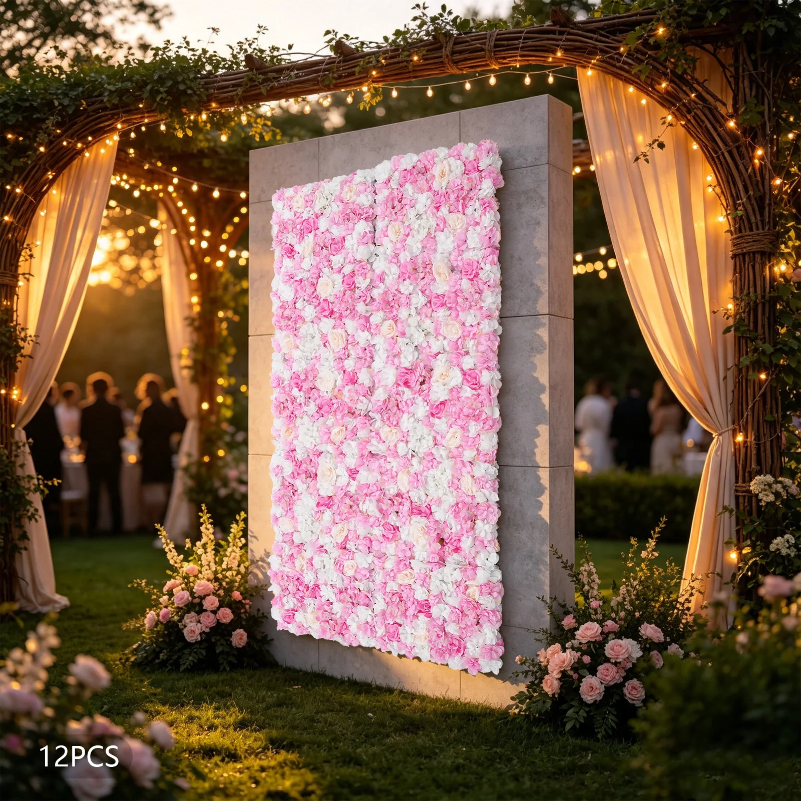 12Pcs Artificial Flower Wall Panels, Dahlia Rose Hydrangea Hollow Grid,Wedding Background Wall Decoration Panels, DIY Cuttable Indoor Outdoor Wall Mount Floral Backdrop, 60*40cm/23.62*15.74in