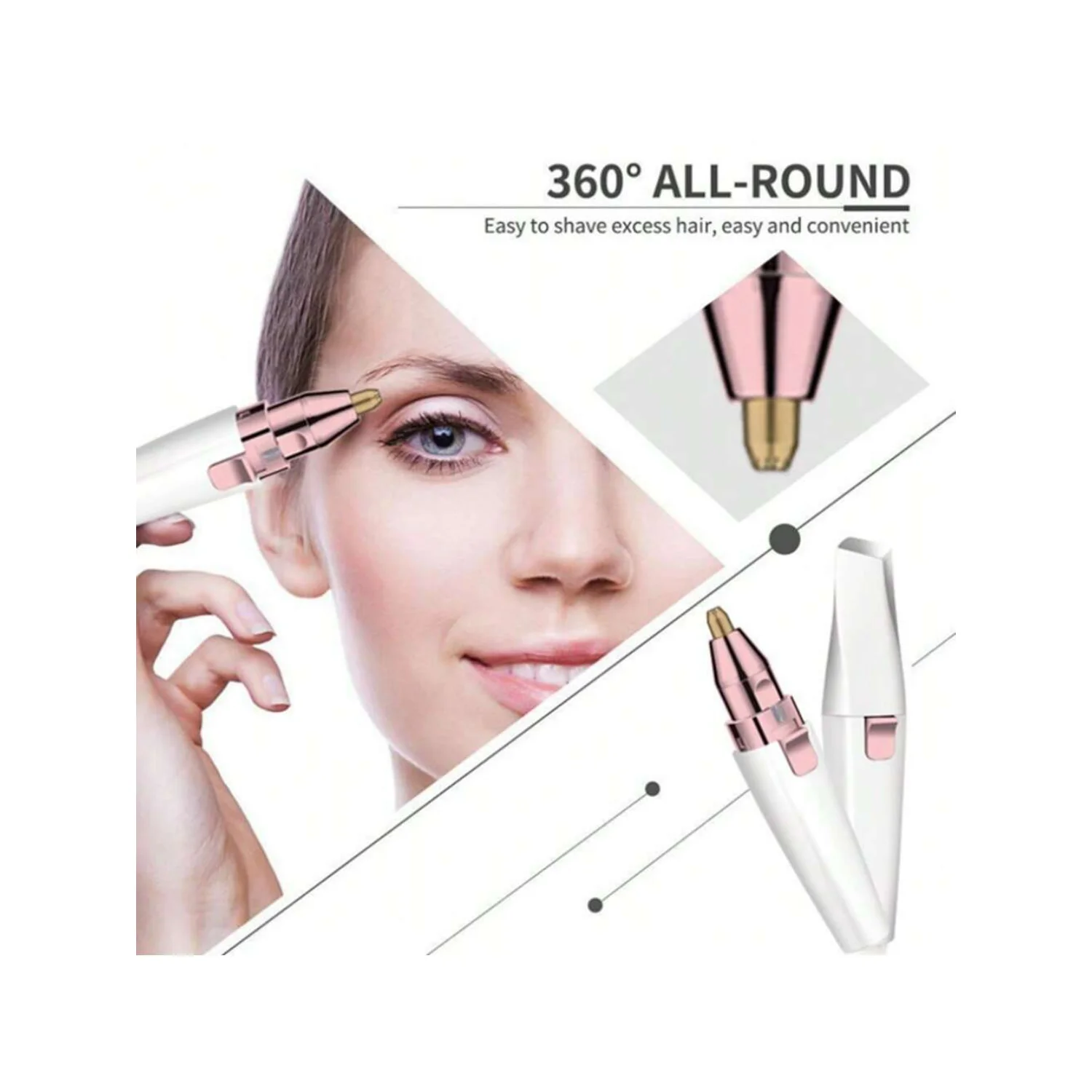 Recortador y afeitadora de cejas recargable por USB para mujer, mini depiladora 2 en 1 para pelo de nariz, cejas, labios y cara