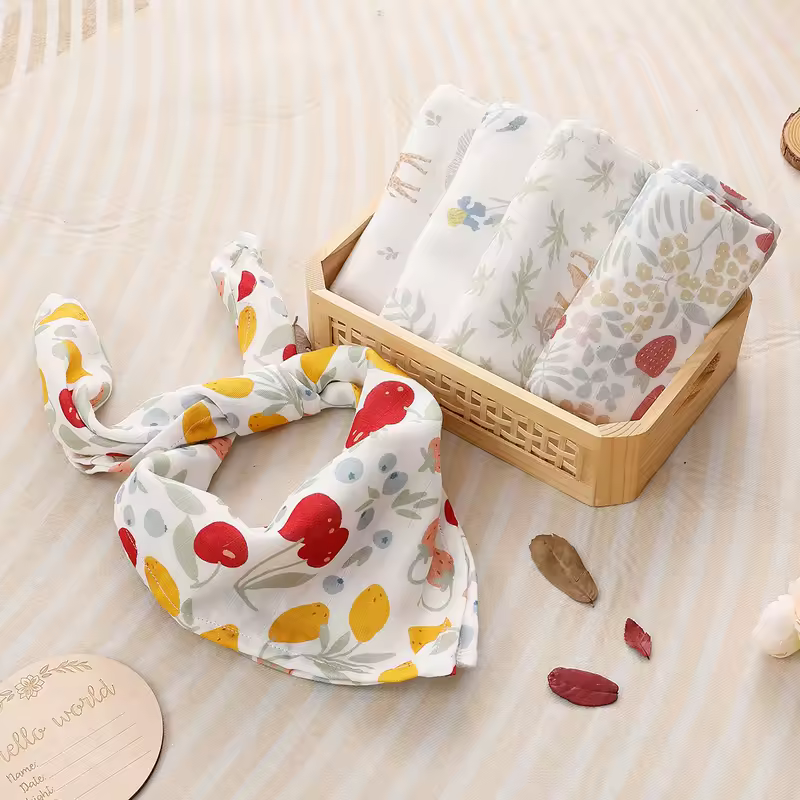 Kangobaby #My Soft Life# 5 Pieces Pack Multi-Functional Bamboo Cotton Muslin Blanket Baby Burp Cloth Set - Image 4