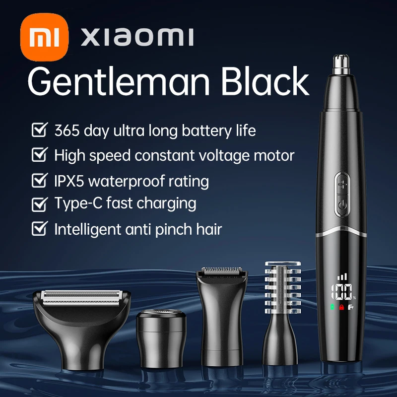 

Новый электрический триммер для волос в носу Xiaomi, портативный 5 в 1, многофункциональный мужской триммер для волос IPX5, водонепроницаемый с цифровым дисплеем