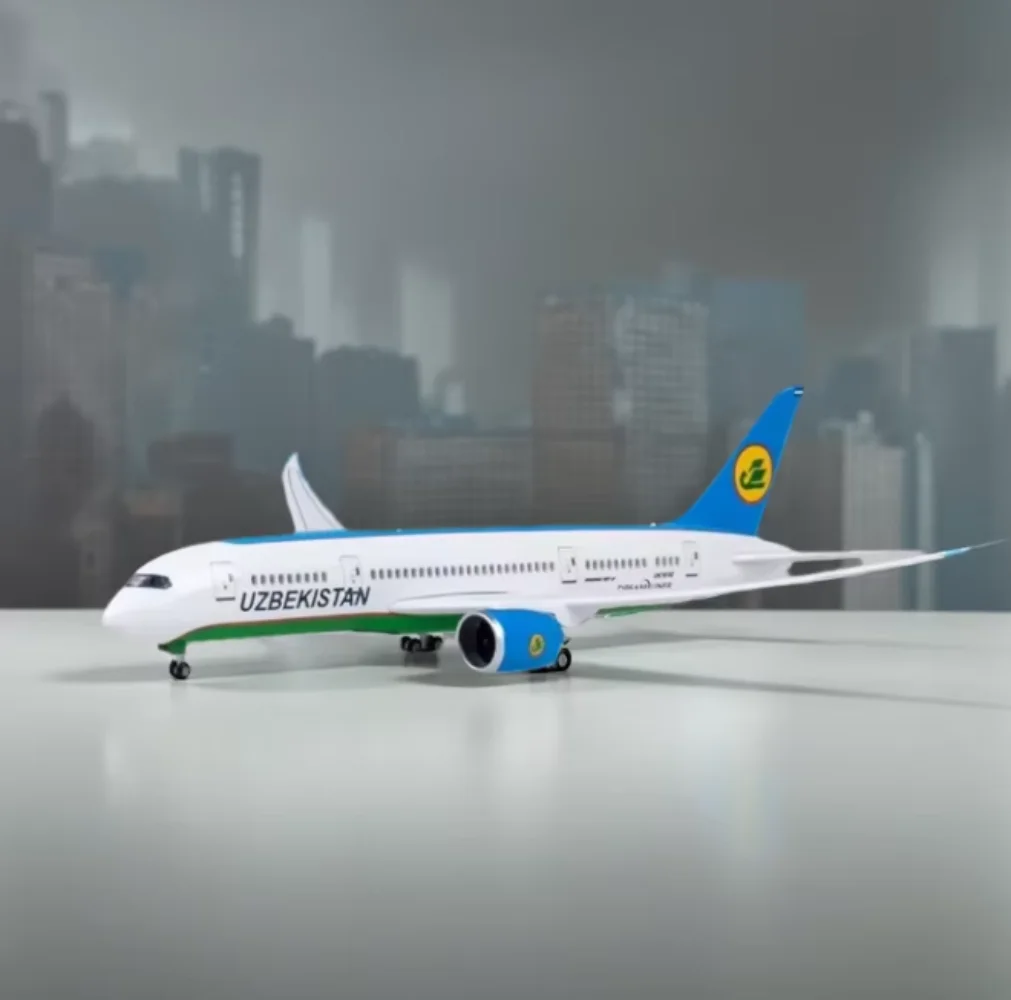 43cm Uzbekistan Airways B787 Resin Model Planes 1/130 Scale Airplanes Diecast With Stable Stand For Adults Hobby Souvenir Gift
