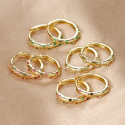 Stainless Steel Colorful Zircon Small Hoop Earrings for Women Gold Color Round Huggie Cartilage Piercing Earrings Fine Jewelry