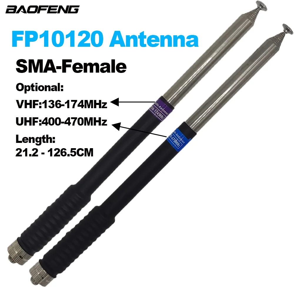 

Телескопическая антенна FP10120 SMA-Female 212-1265 мм U/V с высоким коэффициентом усиления, антенна для рации BAOFENG KENWOOD QUANSHENG, двухстороннее радио