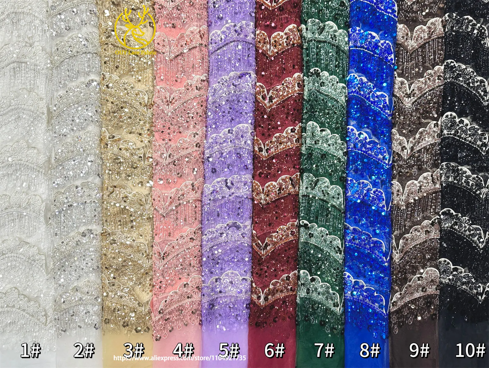 3D Luxuriöser Afrikanischer Stickerei-Spitzenstoff 2026 Hochwertiger Französischer Perlen-Pailletten-Spitzenstoff für Brautkleider und Festkleider – Detail 30