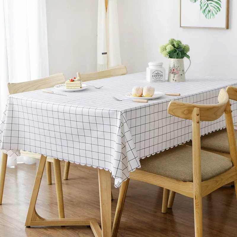 Plastic PVC Thick Rectangula Grid Printed Tablecloth Waterproof Oilproof Home Kitchen Dining Table Colth Cover Mat Oilcloth Wash