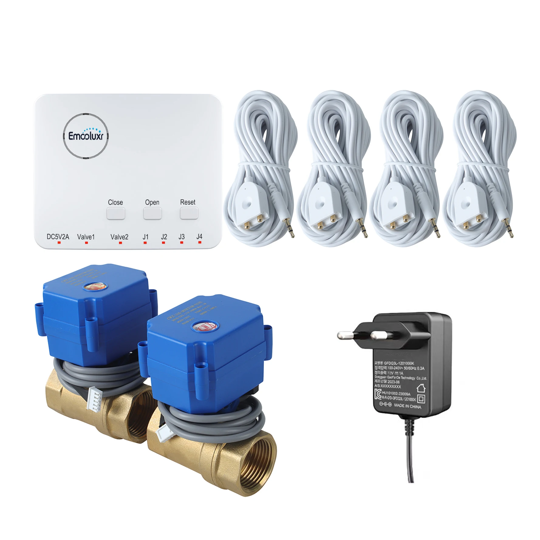 

smart water leak detector & automatic shut off valve kit - battery operated home flood protection system