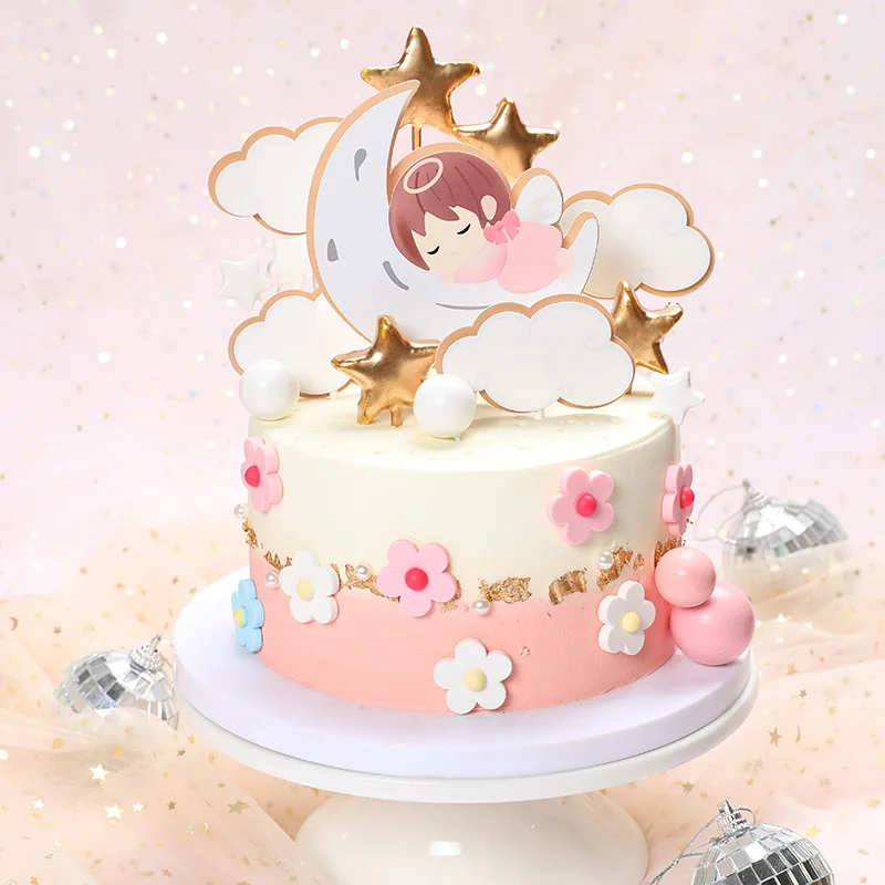 Cake Toppers Glitter DIY Angel moon baby Set Cupcake Topper Cake Flags Kids Boys Birthday Wedding Bride Party Baking Decor New
