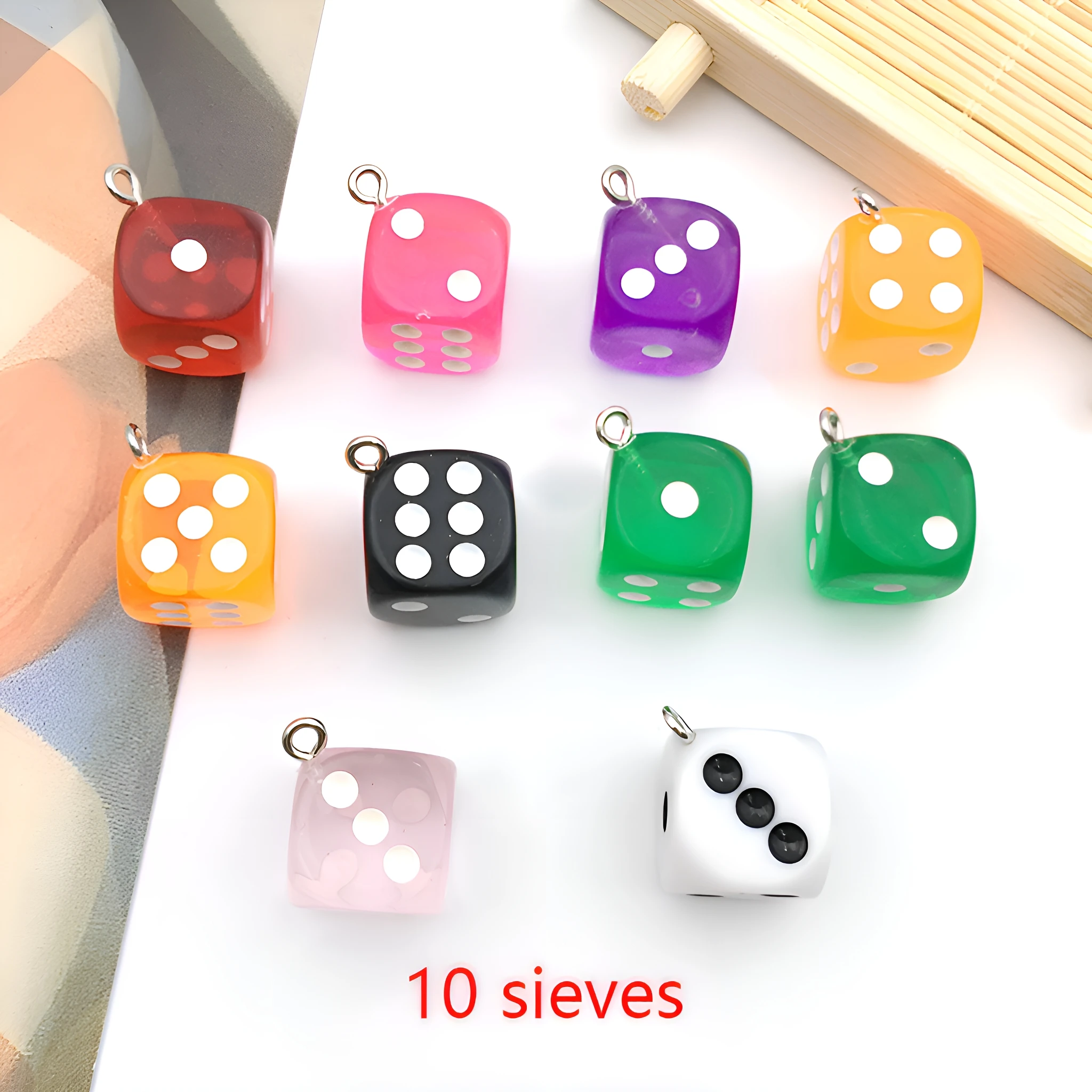 10pcs Colorful Resin Dice Pendants - Fun Craft Components for Handmade Jewelry & Keychain Decor