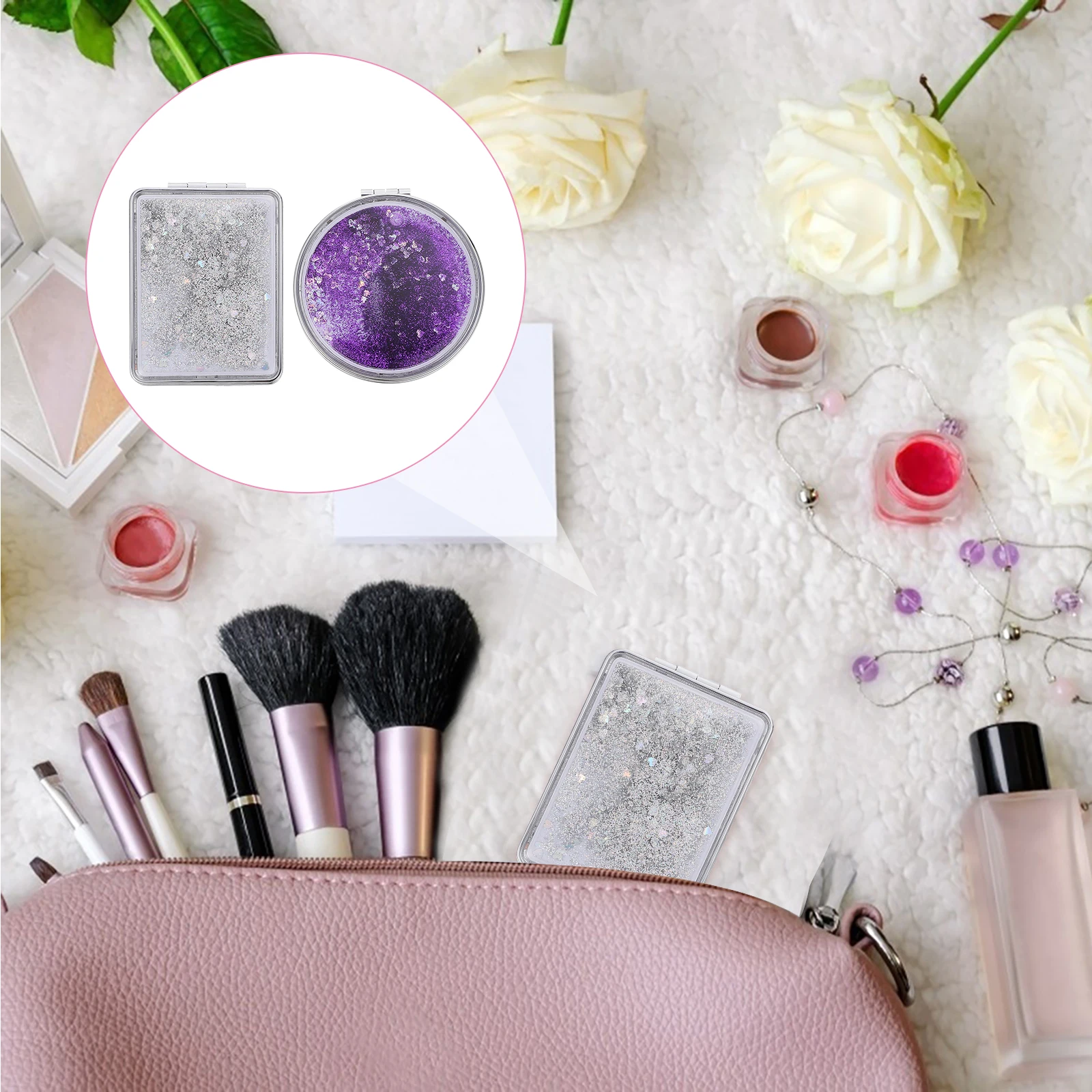 

2 Pcs Portable Makeup Mirror Mini Double-sided Foldable Small Handheld