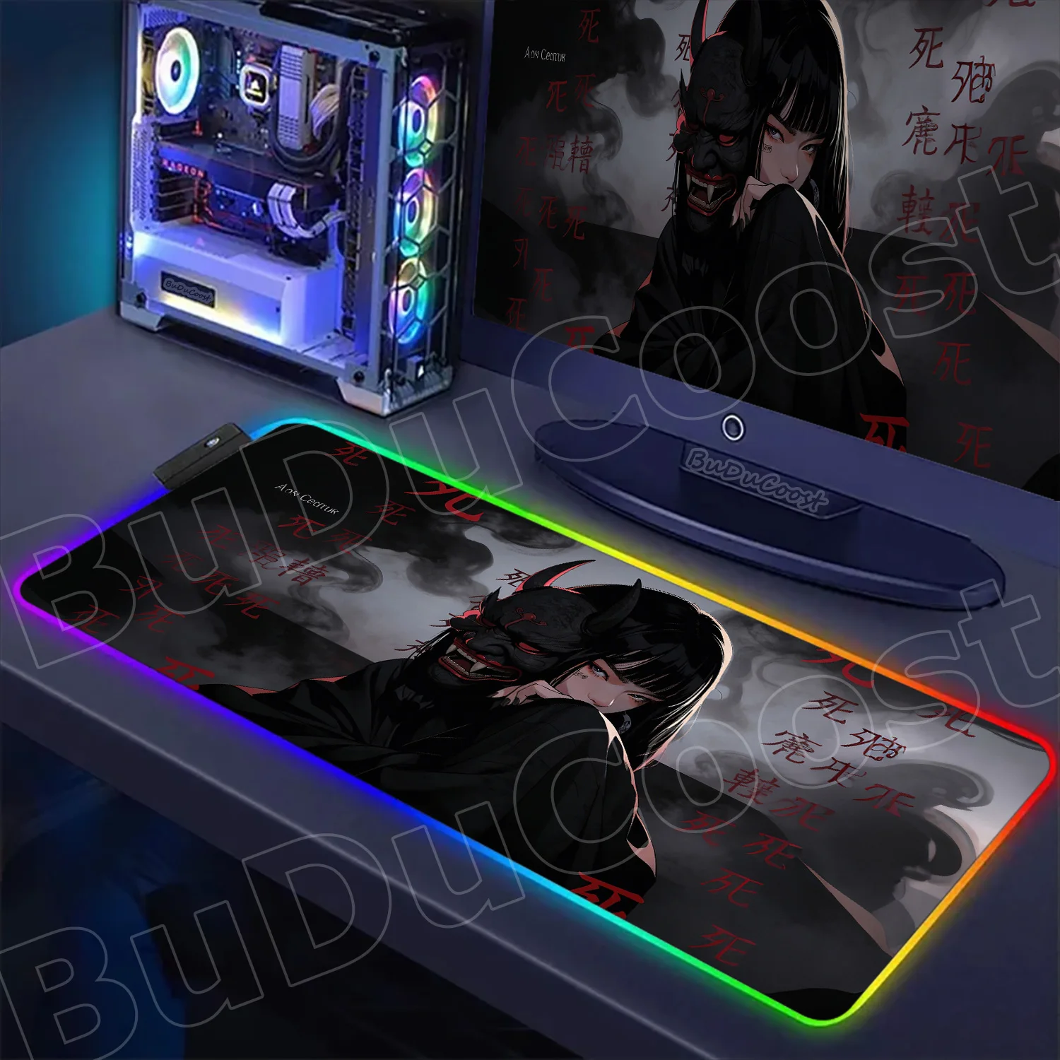 

Водонепроницаемый коврик для мыши RGB Hannya Girl Mask XXL с резиновой основой и прошитыми краями, подходит для офиса и игр, светящийся в темноте.