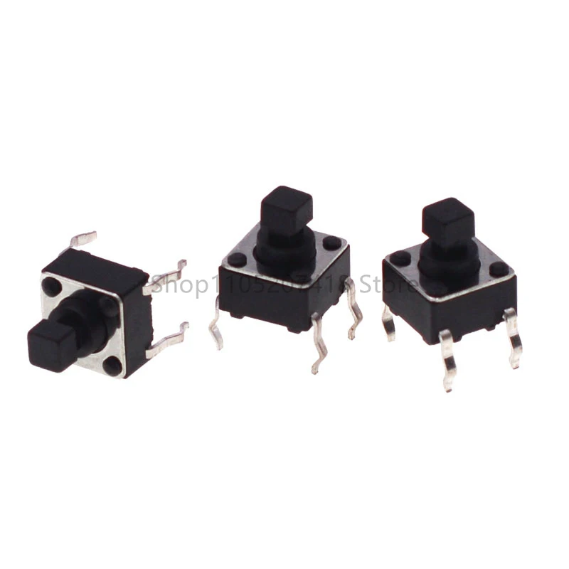 1000PCS/Lot 6X6X7.3MM Black Plastic Square Head 4PIN DIP SMT Momentary Tact Button Tactical Switch Mini Push Button