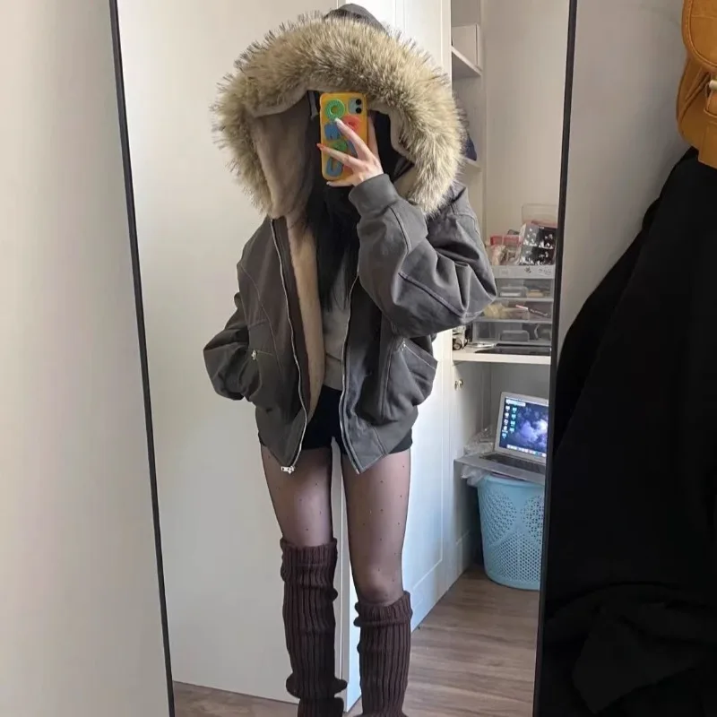 Veste d'hiver en coton pour femme, mode coréenne, avec velours épais et manteau court, vêtements féminins, nouvelle collection 2025