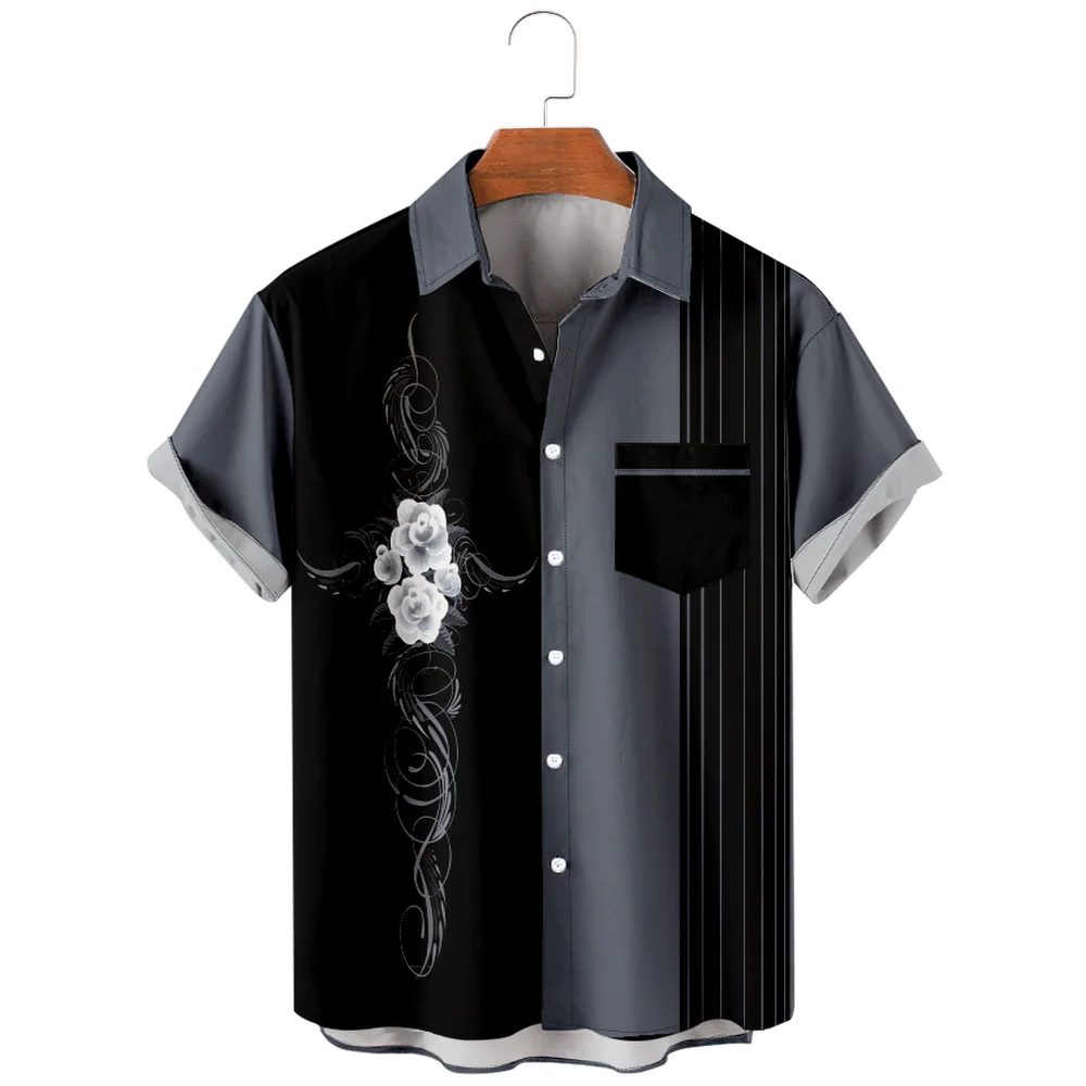 

Men's Trendy Hawaiian Lapel Collar Graphic Shirt With Stylish Pattern Prints For Summer Vacation And Casual Wear