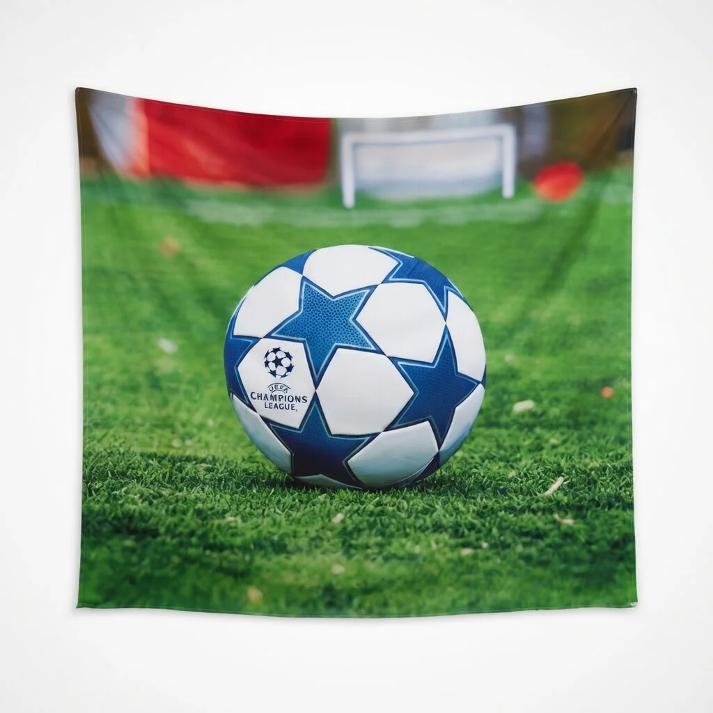 Blue Star Football Tapestry Flat Print Athletic Sports Wall Art Hanging for Living Room Bedroom Dorm Decor Gift for Soccer Fans