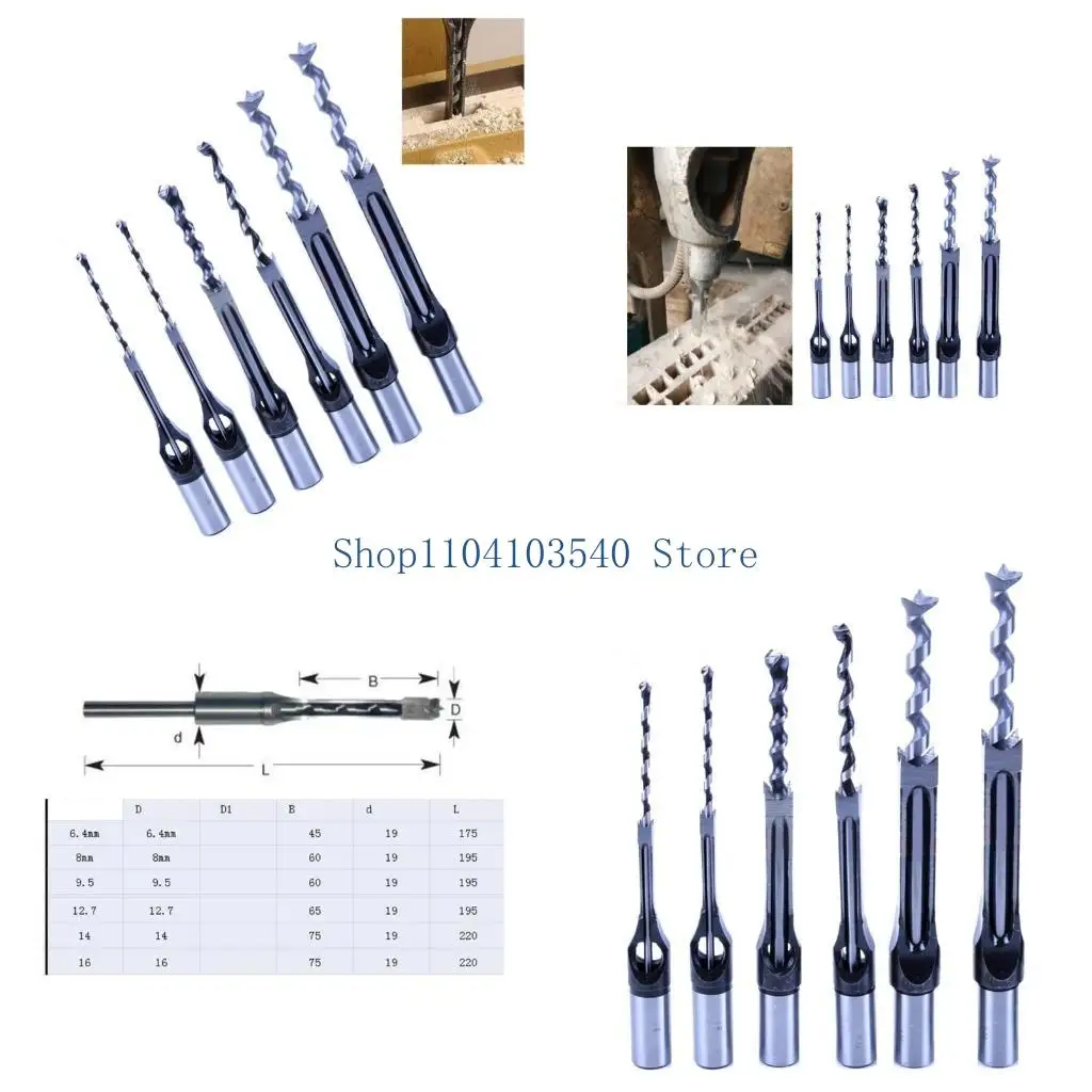 

02DC Professional Wood Drill Bit Set 6pcs Square Hole Mortise Chisel Drill Bits, High Speed Steel Tools for Precise Woodworking