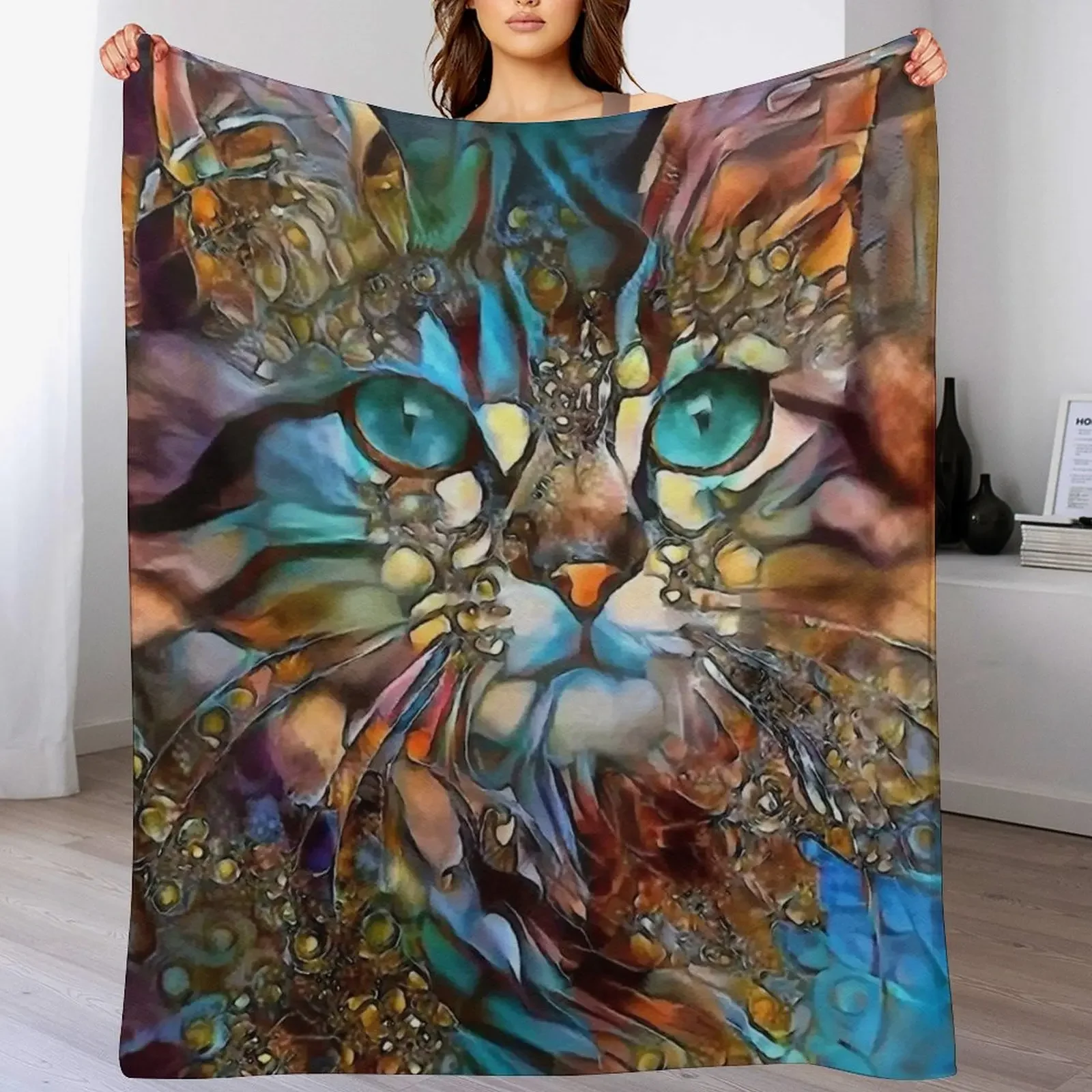 Andyna, cat, chat, cat, lea roche paintings Throw Blanket funny gift Flannel Fabric Blankets Sofas Of Decoration Blankets