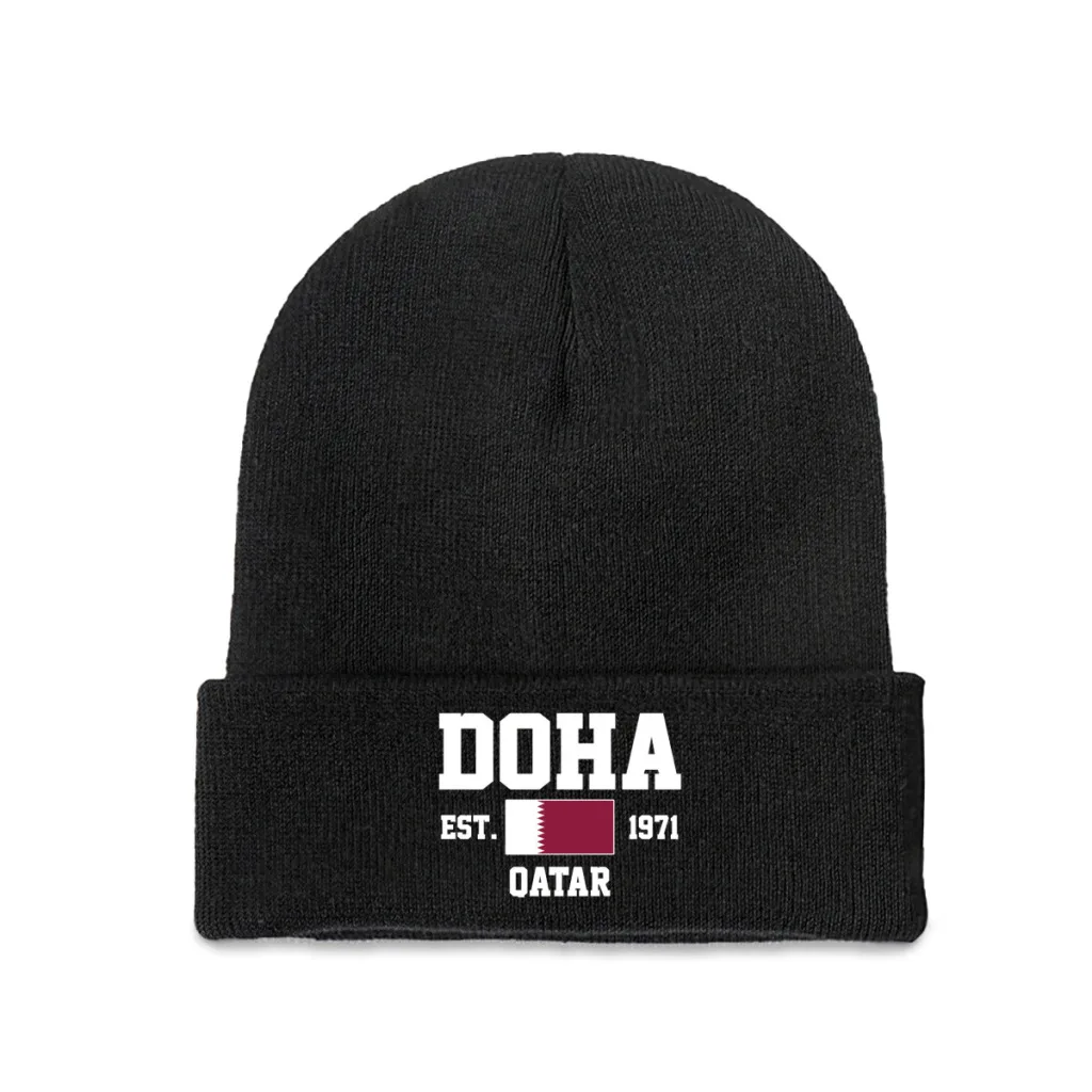 Qatar EST.1971 Doha Capital Men Women Unisex Knitted Hat Winter Autumn Print Beanie Cap Warm Bonnet