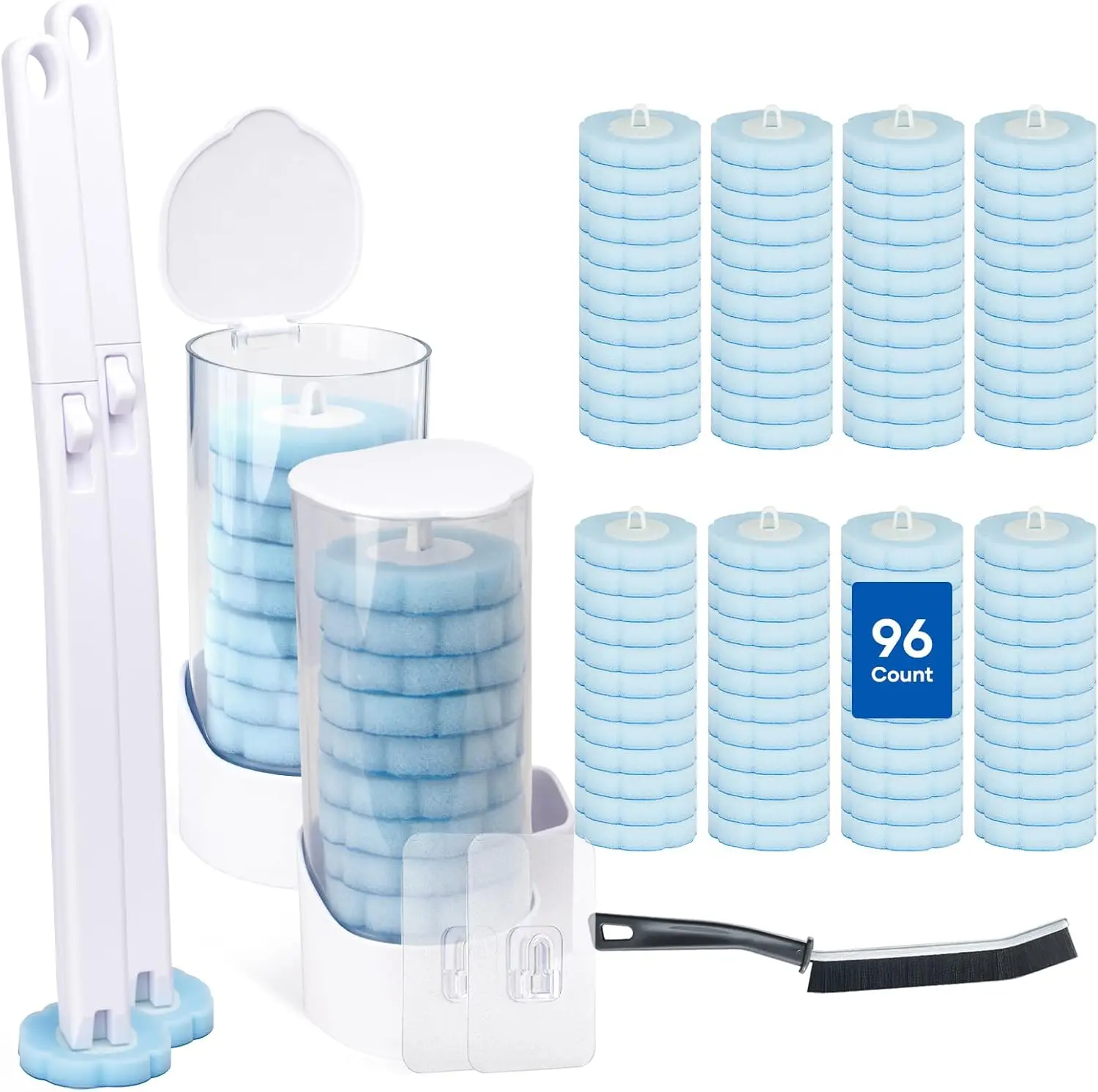 

2 Pack Disposable Toilet Brush and Holder Set, Wall Mounted Toilte Wand Kit, Disposable Bowl Ceaner Wand and Caddy with 96 Refil