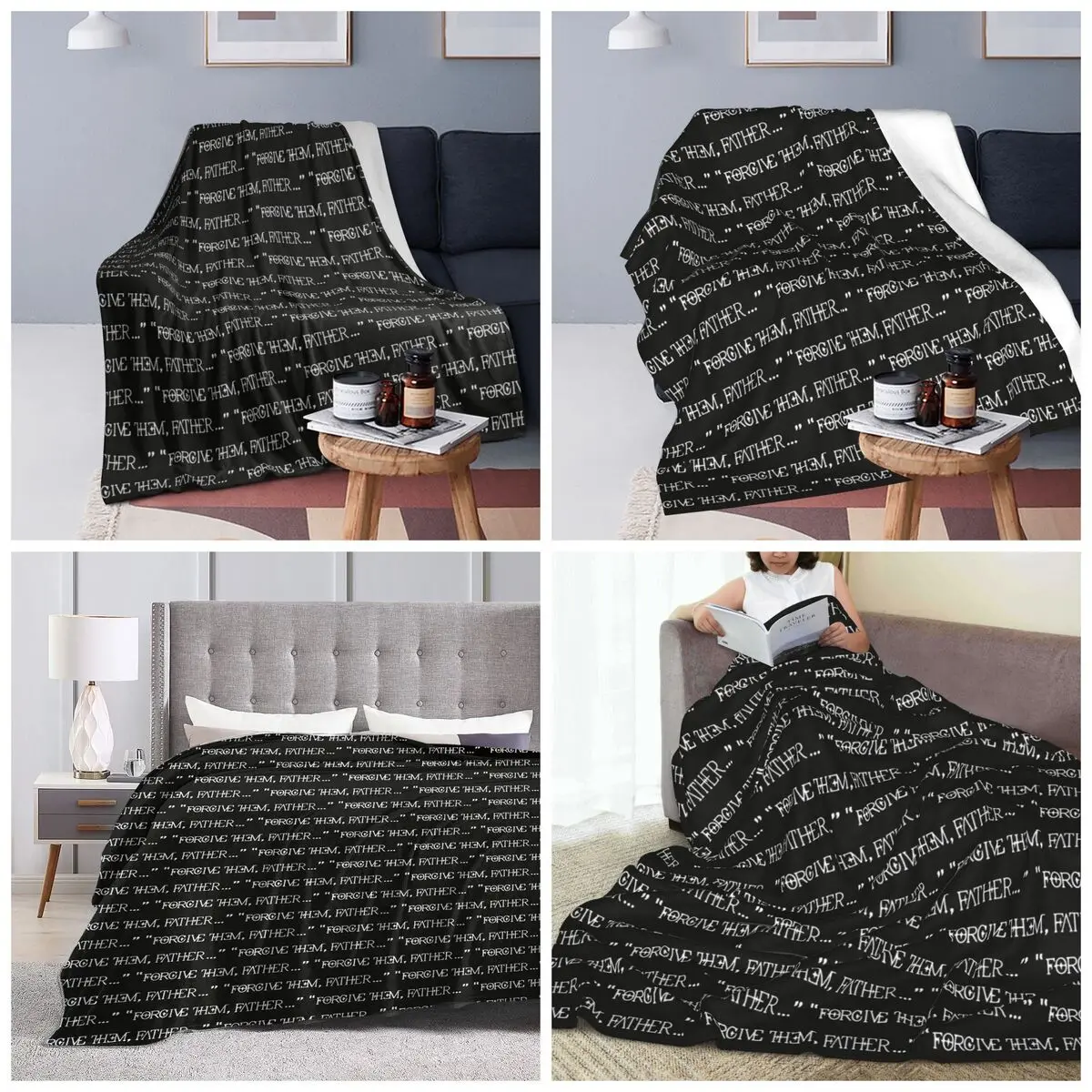 Christian Religious Jesus Forgive Them Father Graphic 1 Blanket Soft Warm Flannel Throw Blanket Bedspread for Bed Home Couch