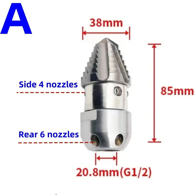 G1/2 Sewer Dredging Nozzle, High-Pressure Cleaning Machine Municipal Pipeline Sewer Cleaning Nozzle,  Flow Rate 40L/70L