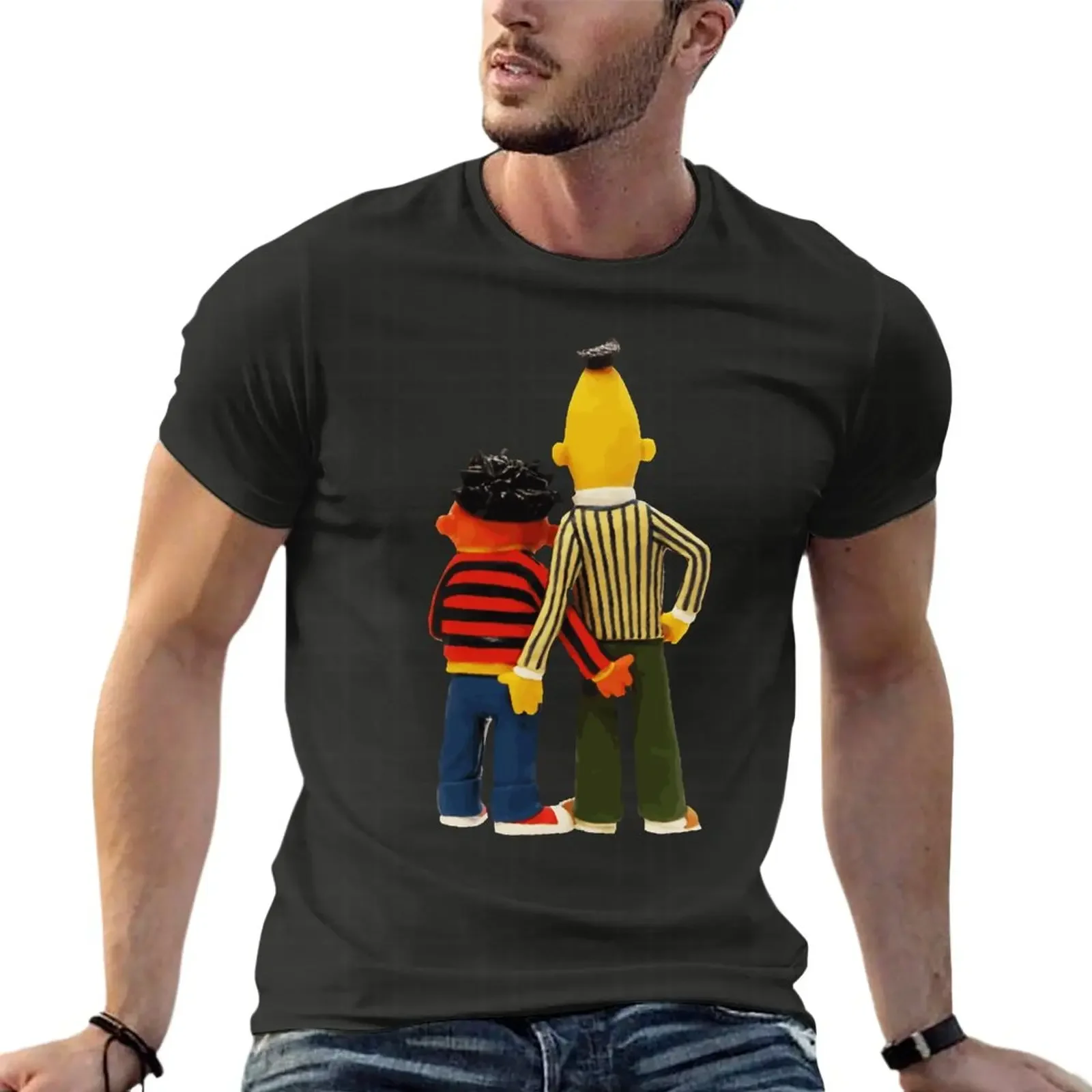 Bert And Ernie Touch My Butt Gay Funny Oversize T-Shirts Printed Men'S Clothing 100% Cotton Streetwear Plus Size Tops Tee