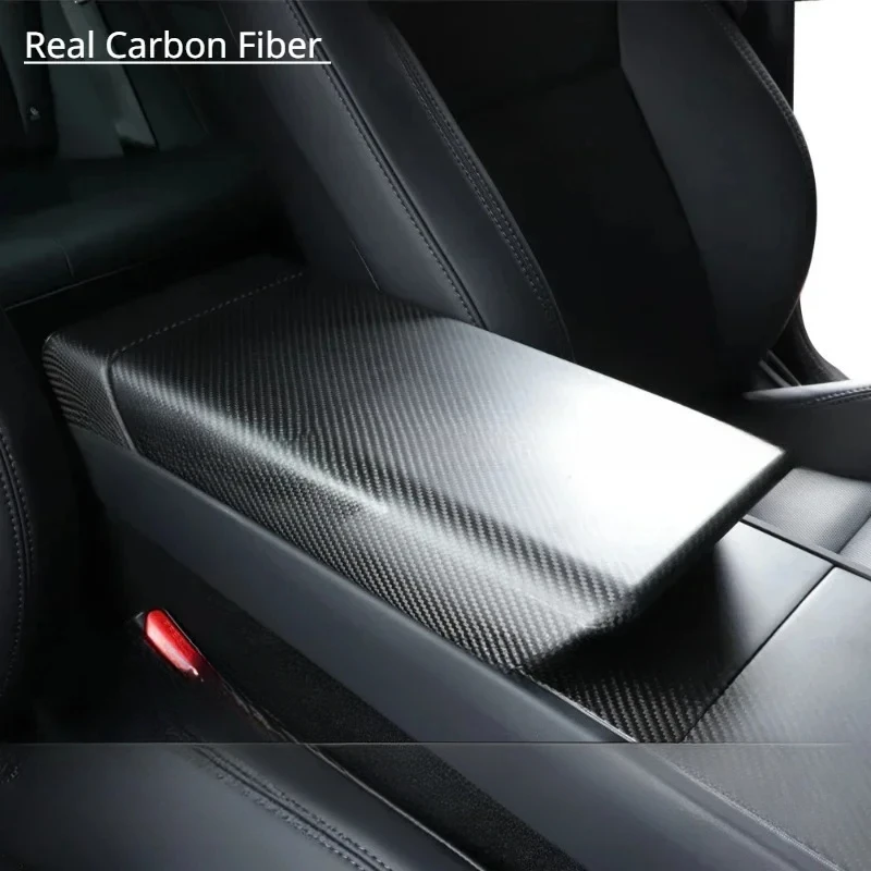 For Tesla Model 3 Y Accessories Armrest Protector Box 3K 240G Real Carbon Fiber Cover Center Console Panel Pad Model3 Highland