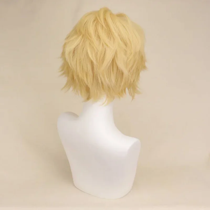 Lucyfer peruka syntetyczna Anime Cosplay męskie krótkie Blond włosy 28cm Lucifer Morningstar peruka do Cosplay Lucifer Coplay