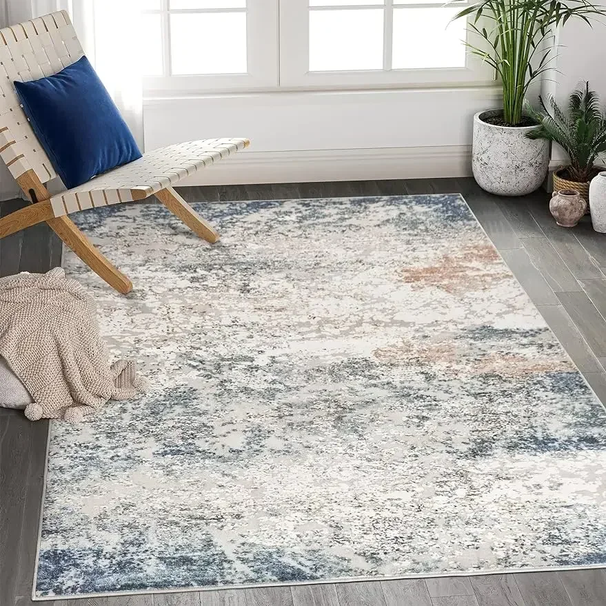 Art&Tuft Washable Abstract Area Rug With Anti-Slip Backing,  Machine   (TPR18-Blue, 9'x12')