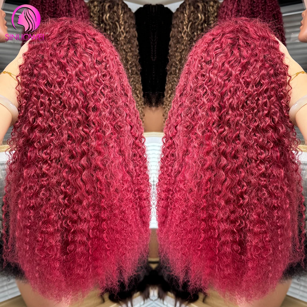 

Burgundy Kinky Curly 13x4 13x6 HD Lace Frontal Human Hair Wig Brazilian 30 Inch Afro Kinky Curly 99J Red Colored Wig For Women