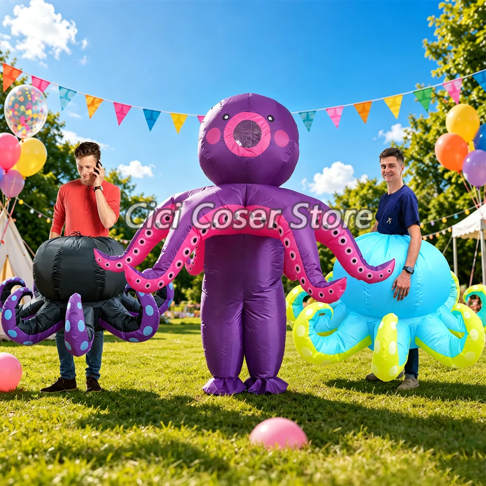 Adults Sea Monster Octopus Inflatable Costume Cartoon Blow Up Suit with Fan Funny Fancy Dress For Xmas Halloween Carnival Party