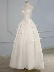 Abito da sposa leggero con top a tubo francese 2024 nuovo abito da sposa con fiocco in velo stile foresta in raso