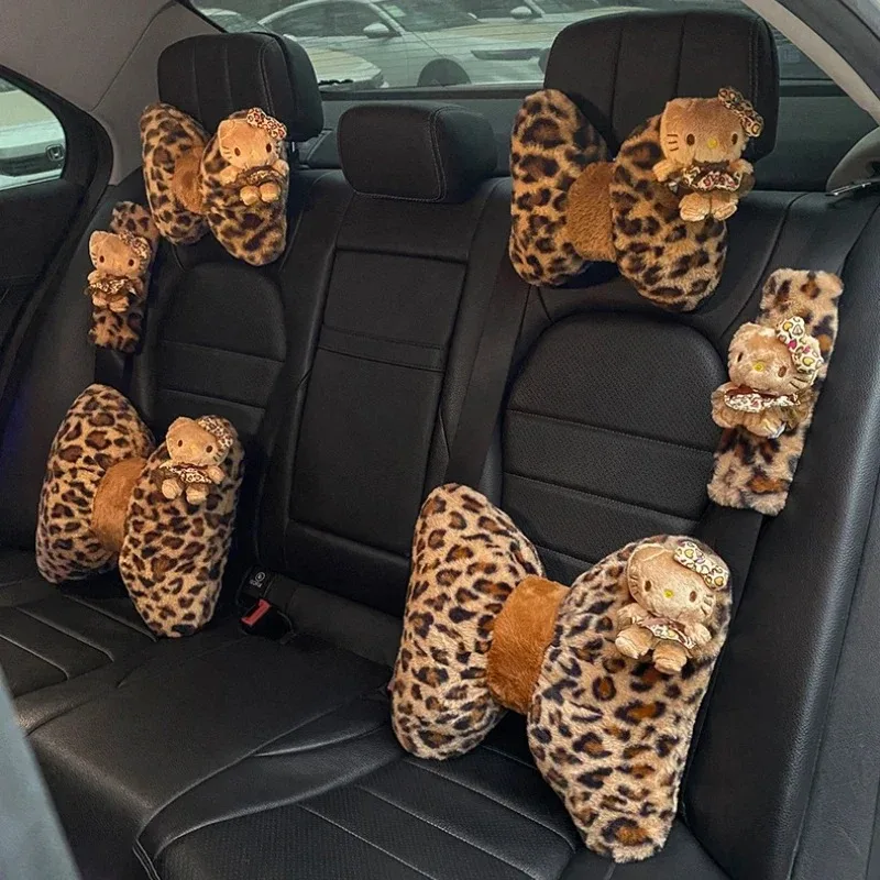 

1PC Leopard Print Kitty Cat Neck Pillow - Car Seat Headrest for Women with Lumbar Support Pillow Car Headrest