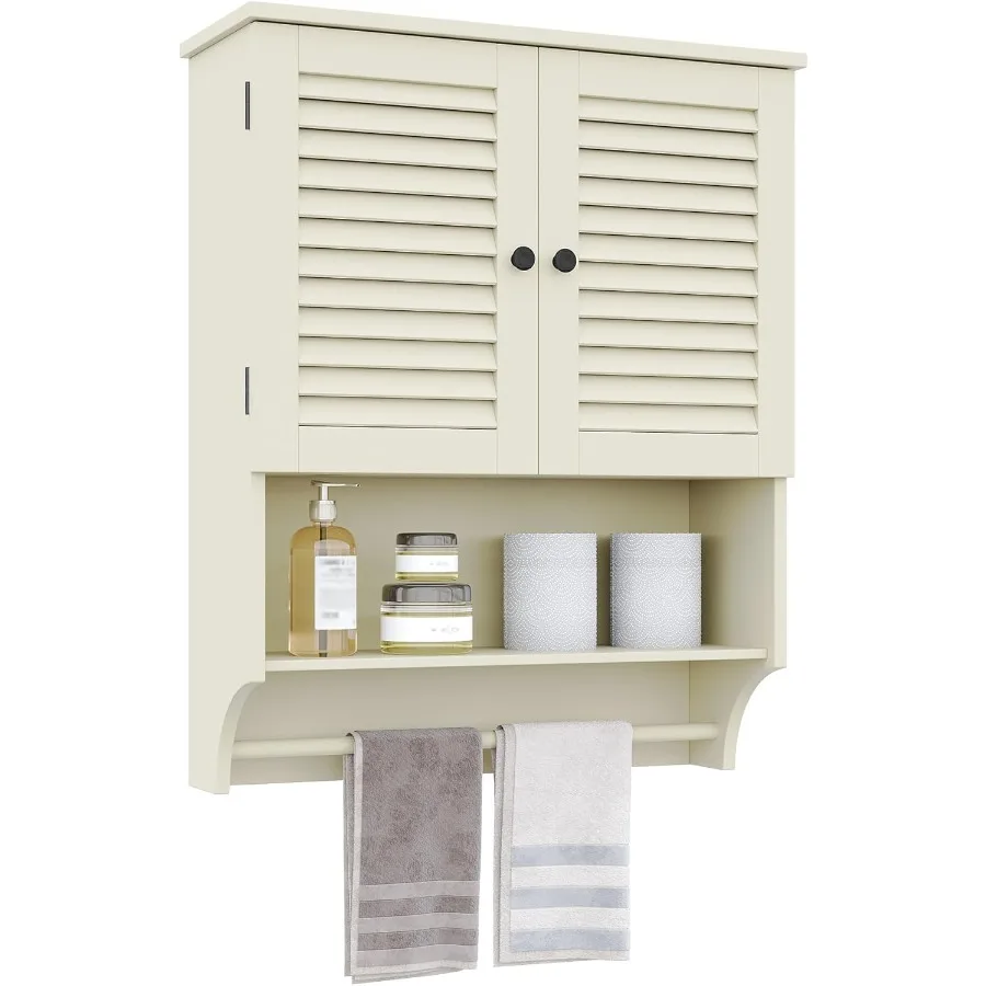 Настенный шкаф для ванной комнаты с полотенцами, вешалка 23,6 л x 8,8 В x 29,5 л, материал МДФ, аптечка, 2 двери над унитазом, экономия места