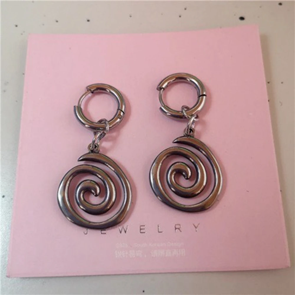 Stainless Steel Geometric Spiral Vortex Earrings Y2K Vintage Grunge Hip Hop Earrings for Girls Women