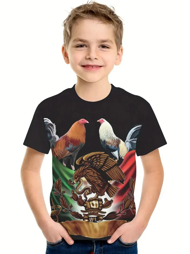 2024 Retro Chicken 3d Print Casual Children's Clothing Top Tee Shirt Fashion T Shirt Animal Kids Boy Clothes Anime Short Sleeve