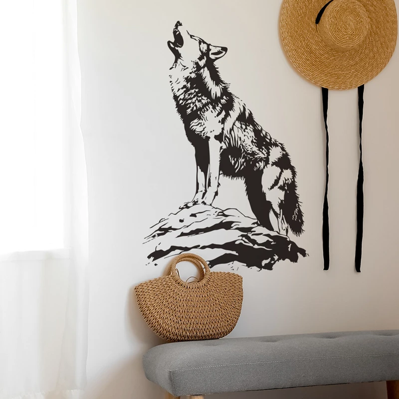 Animal Poster 3D Lone Wolf Howls Vinyl Mural Stickers on the Door Wall for Home Office Room Decoration Self-adhesive Wallpaper - view 3