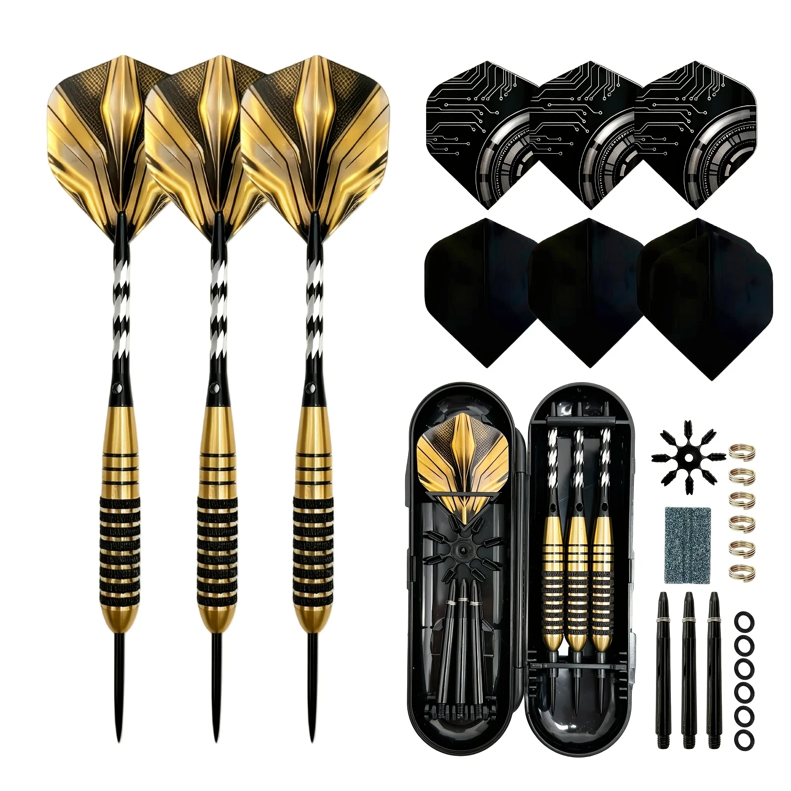 Premium Steel Tip Darts Set | 24g Copper Barrels, Engraved Aluminum Alloy Shafts, PET Laser Flights |Luxury Black & Gold Design