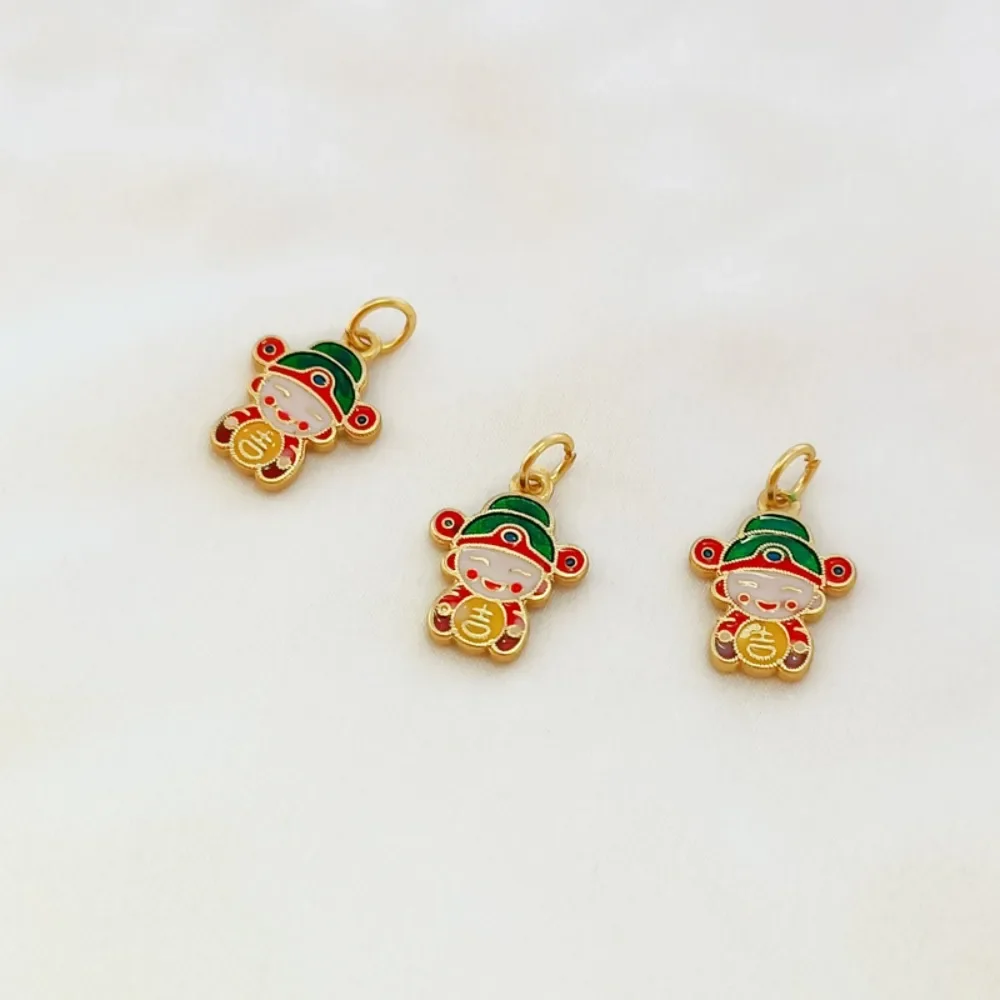 18K Gold-coated Matte Gold Double-sided Oil-dripping God of Wealth Pendant Bracelet Necklace DIY Jewelry Accessories Earrings