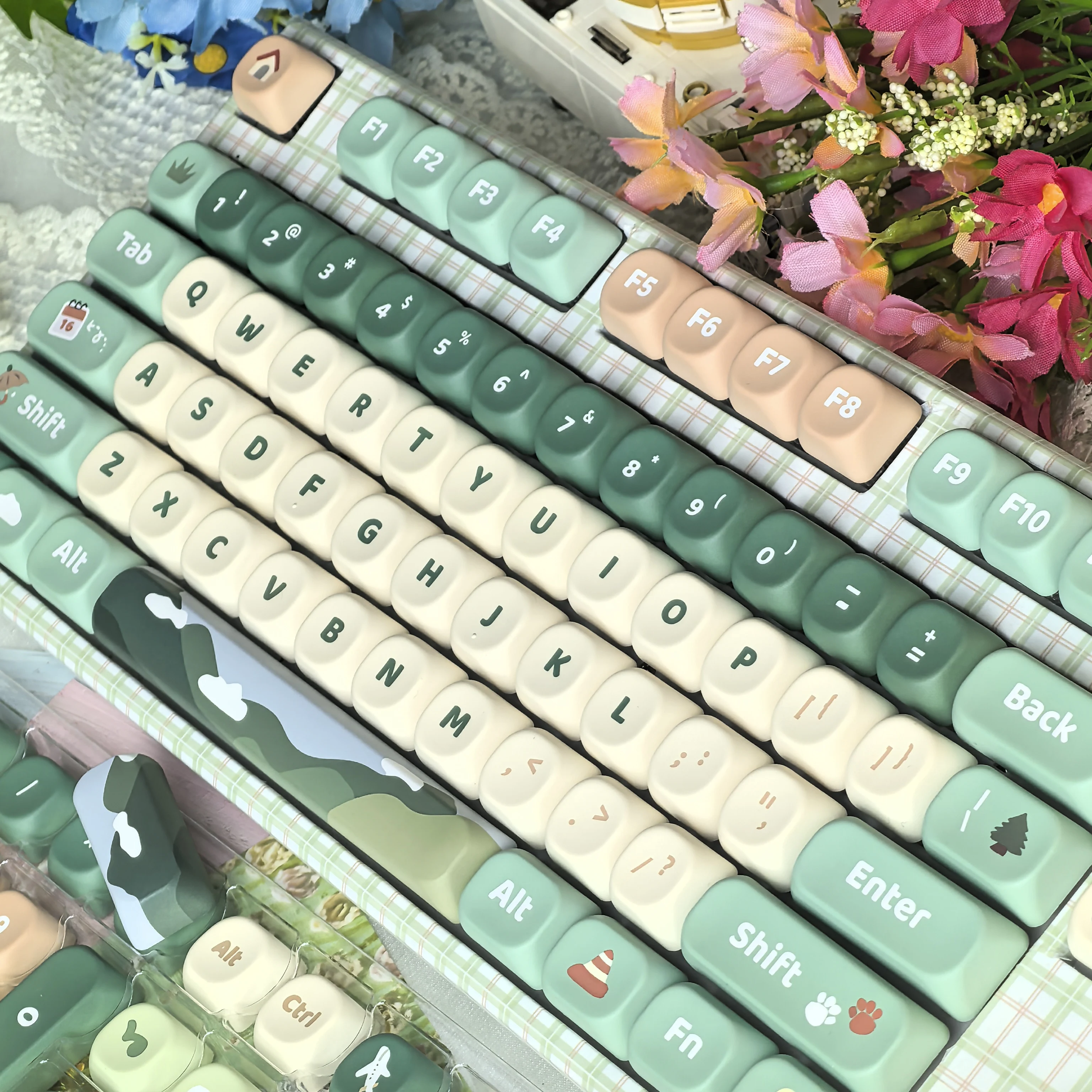 128key Green Cute Keycap MOA Height PBT For Mechanical Keyboard DIY Gift Journey Theme Mountain Element Pink Blue White Keycap