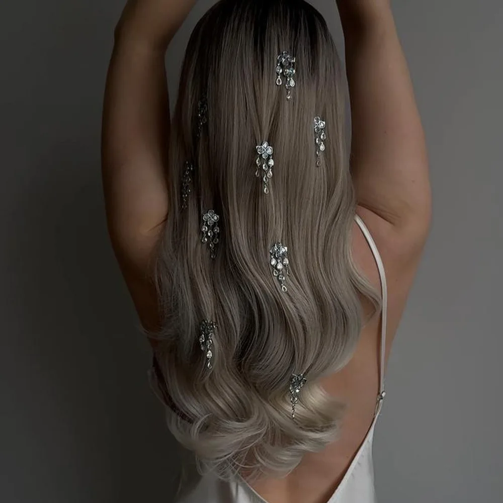Forcina per capelli con frange a goccia d'acqua tempestata di diamanti Accessori per forcine di lusso personalizzati con strass da donna