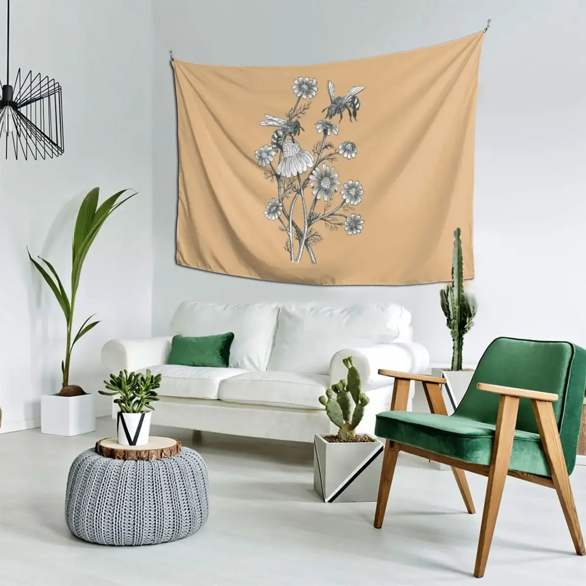 

bees and chamomile on caramel background Tapestry Home Decor Accessories Room Decor Korean Style Christmas Decoration Tapestry