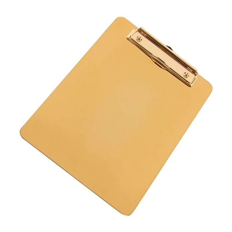 Clipboard File Folder Holder Golden Stainless Steel Clip Board Low Profile Clip For Office Business School