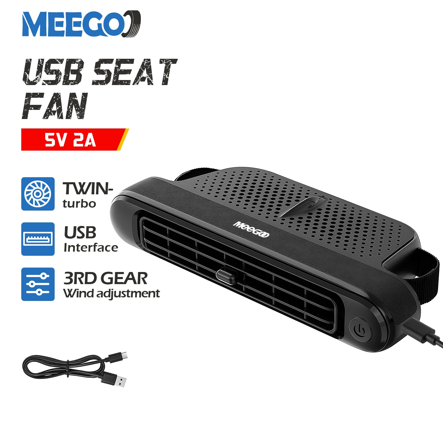 USB Car Cooling Fan for Backseat 3 Speeds Portable Car Seat Headrest Fan 5V/2A Electric Car Seat Fan for Mini Cars RVs Sedans