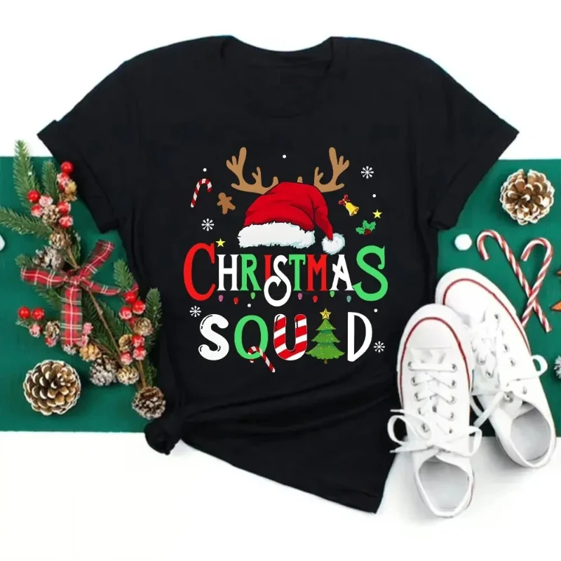 Christmas 2025 Squad Tshirts Men Santa Reindeer Unisex T-shirt Christmas Crew Women Tee Christmas Hat Festival Casual Tops